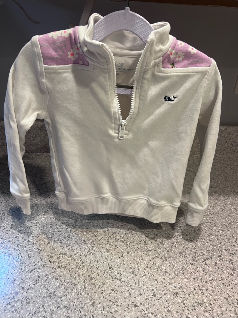 Vineyard Vines Cream Quarter-Zip Pullover with Pink Floral Yoke